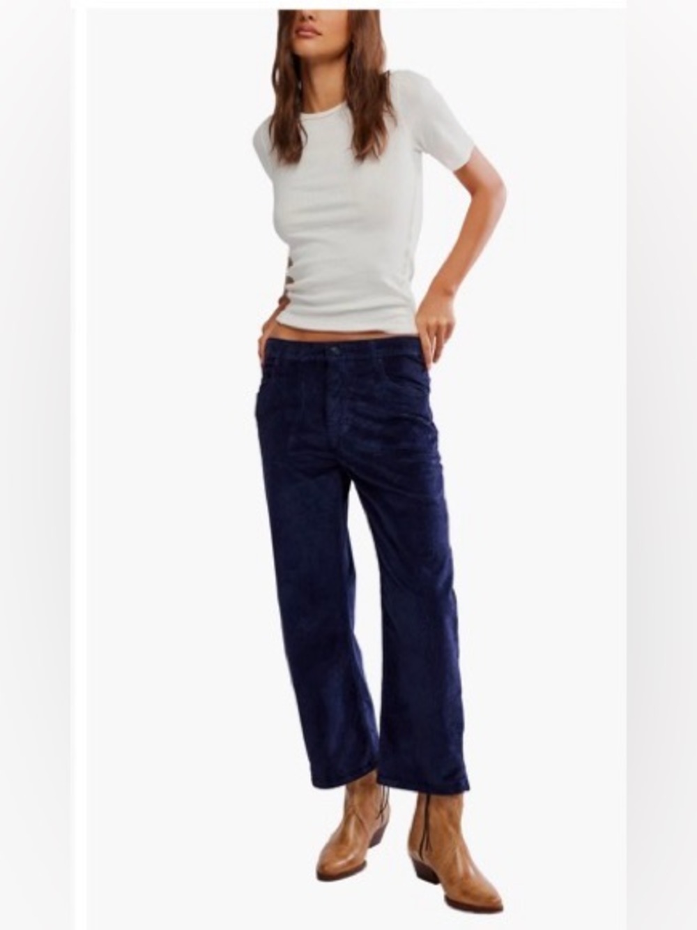 FREE PEOPLE Deep Trance Boyfriend Cord Pant in deep seas size 29